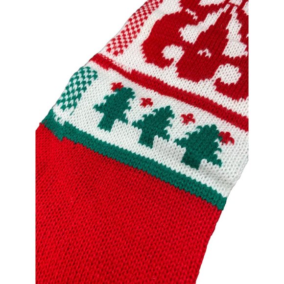 Vintage Teddy Bear Knit Christmas Stocking with pom poms 21" - Picture 5 of 14